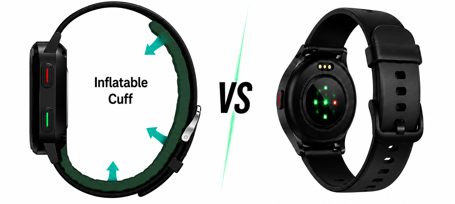 Blood Pressure Watch (Inflatable Cuff) vs. Regular Smartwatch