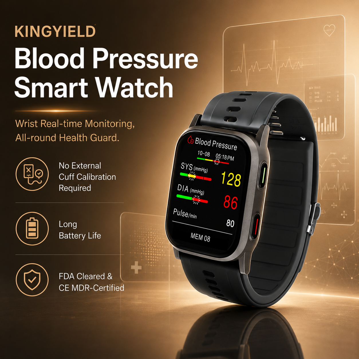 Recommended: KINGYIELD blood pressure watch – front view.