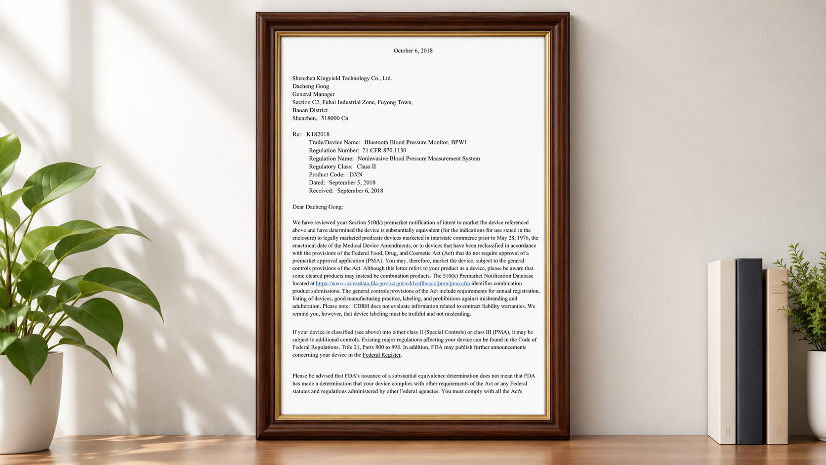 FDA 510(k) cleared & EU-MDR Certified for the KINGYIELD Blood Pressure Watch
